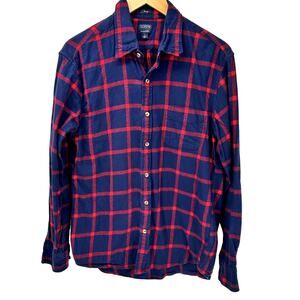J Crew Shirt Mens Large Flannel Slim Fit Blue Red Plaid Long Sleeve Button Up